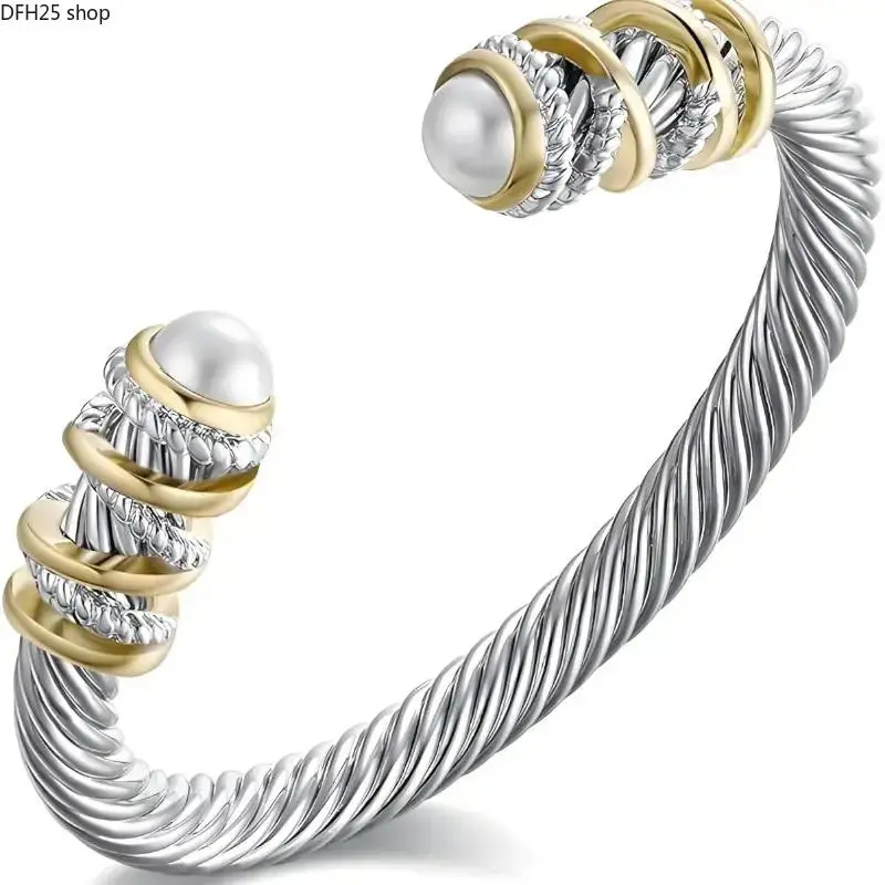 Twisted Cable Bangle Bracelet for Women, Gold and Silver Tone Cuff Jewelry with Cubic Zirconia Detail, Elegant Accessory for Daily Wear