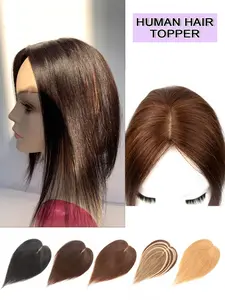 Women's Human Hair Topper with Side Bangs, 7×11cm with Clips, Natural Color Straight Hair & Realistic Scalp, Multiple Shades Available for Volume & Length Boost, Perfect for Thin Hair, Seamless Natural Blend, Versatile for Commute, Dating & Daily Wear