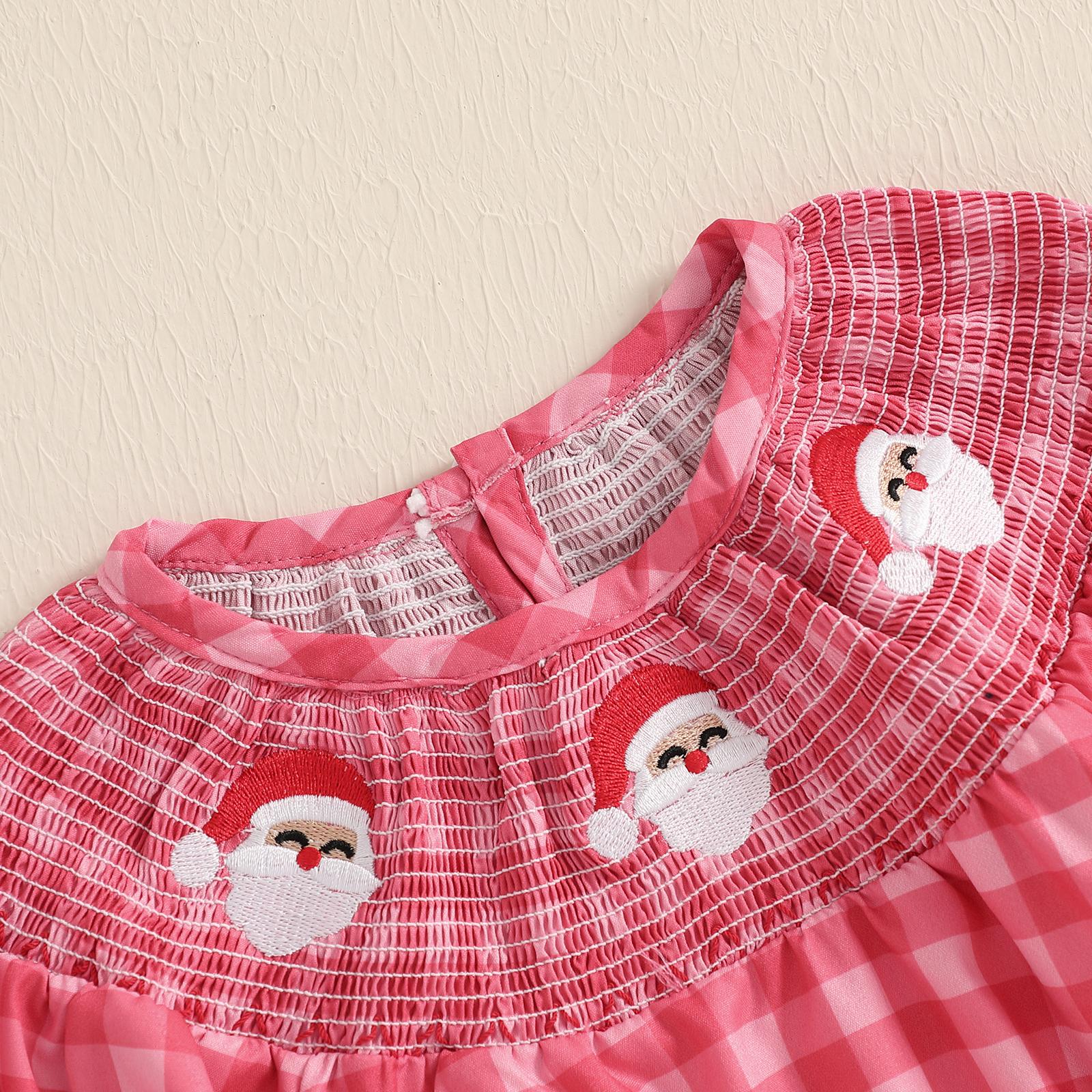 Toddler Baby Girl Christmas Romper, Long Sleeve Plaid Santa Gingerbread Print Romper Bubble Bodysuit Newborn Playsuit