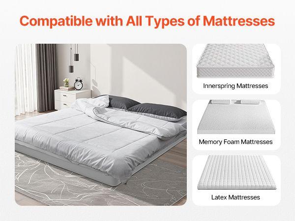 VEVOR Box Spring, Queen Size Bed Frame with Washable Fabric Cloth, Heavy Duty Metal Frame for Queen Bed, 4 in Mattress Foundation, 3500 lbs Max Weight Capacity, Easy Assembly, 79.1 L x 59.4 W x 4 H in