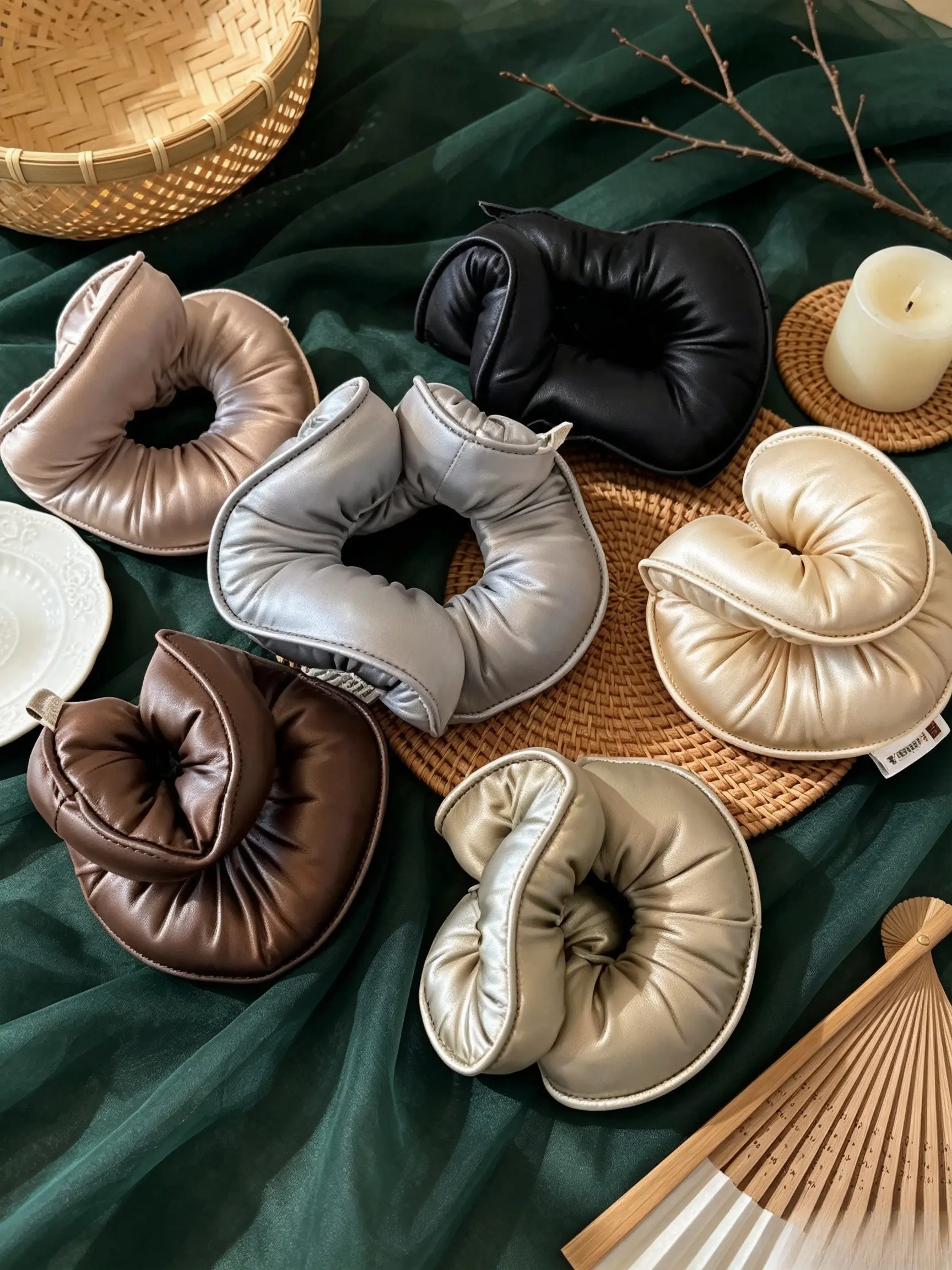 6 Morandi Solid Colors, Fully Padded Satin Hair Scrunchies, Puffy, Soft No Tightness, No Hair Mess While Sleeping, For Overnight Curls, Daily Hairstyle, For Young Women, Autumn Winter Pillow Shaped Hair Tie, Hair Volume Booster