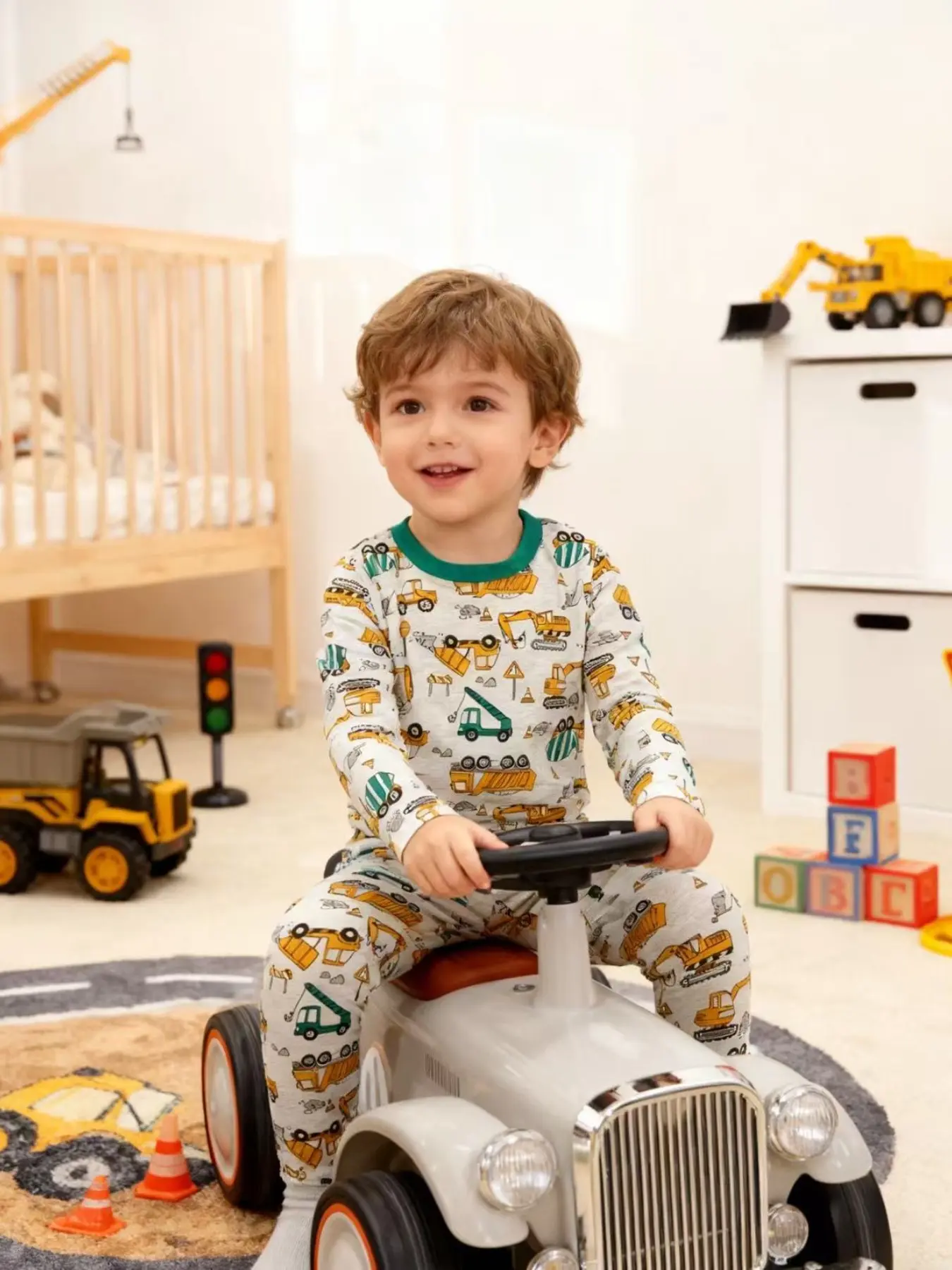 Boys' Long Sleeve Shirt & Pants Set, Cartoon Digger Print, Comfortable Cute Cozy Casual Home Wear Toddler Outfit for Ages 1-8, Spring Summer Fall, Baby Boy Clothes, Outfits