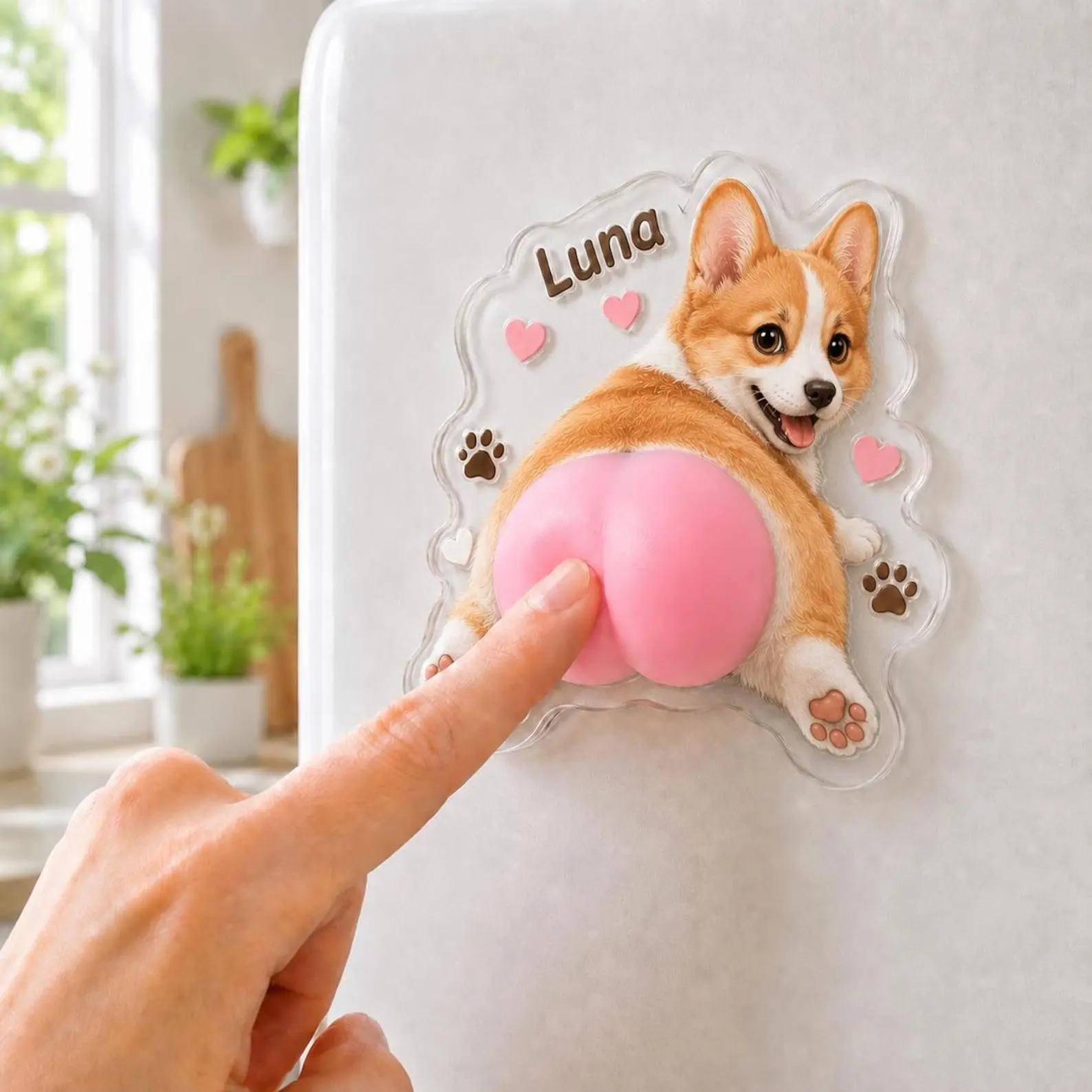 Personalized Dog Squishy Butt Fridge Magnet, Custom Pet's Photo Squeeze Magnet, Stress Relief Toy, Dog Lover Gift