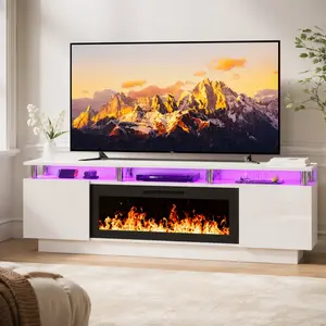 70 Inches Fireplace TV Stand for TVs up to 80 Inches Console with 36'' Electric Fireplace & Remote, Wooden Modern Entertainment Center for Living Room