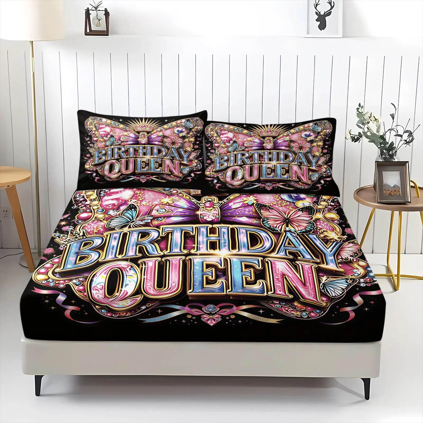 3pcs Multi-Color Glitter Bed Skirt Set, Deep Pocket Mattress Protector, Ideal for Birthday Home Decor, All Seasons Bedroom Furniture