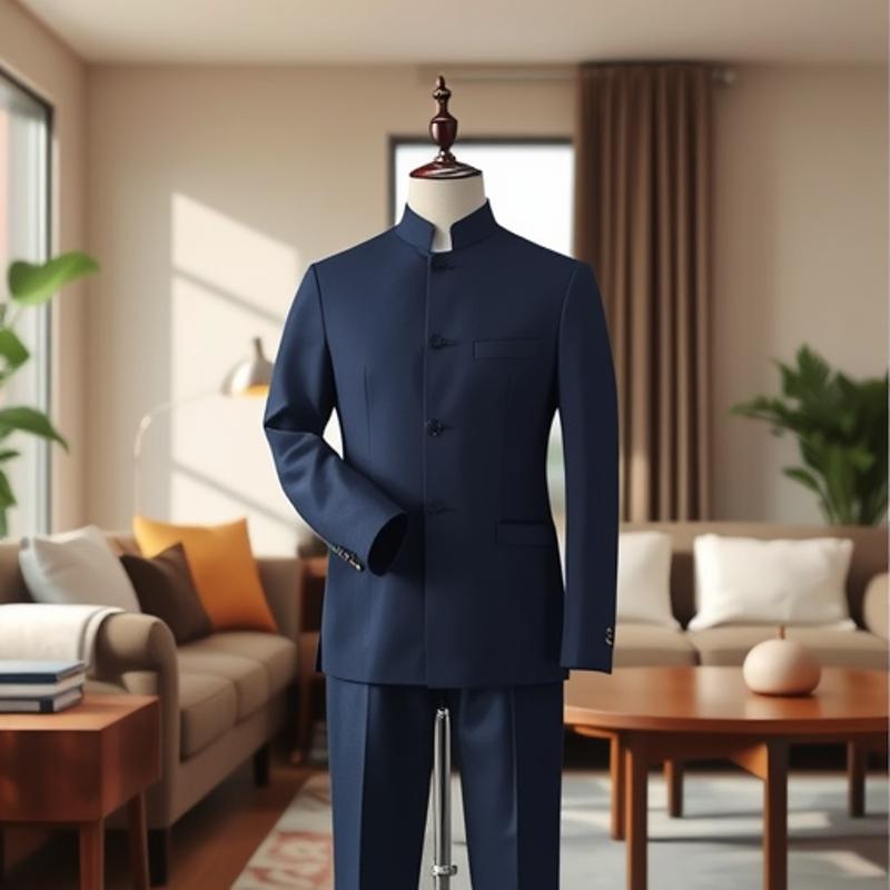 Men's Stand Collar Mandarin Suit  Slim Fit Stage Performance Groom Tuxedo, Young Men's 2 Piece Formal Wear