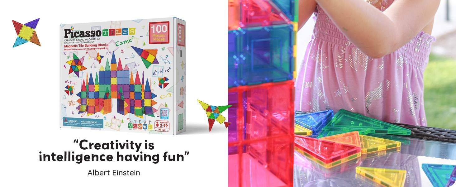 PicassoTiles 100 Piece Set 100pcs Magnet Building Tiles Clear Magnetic 3D Blocks Construction Playboards, Creativity Beyond Imagination, Inspirational, Recreational, Educational Conventional