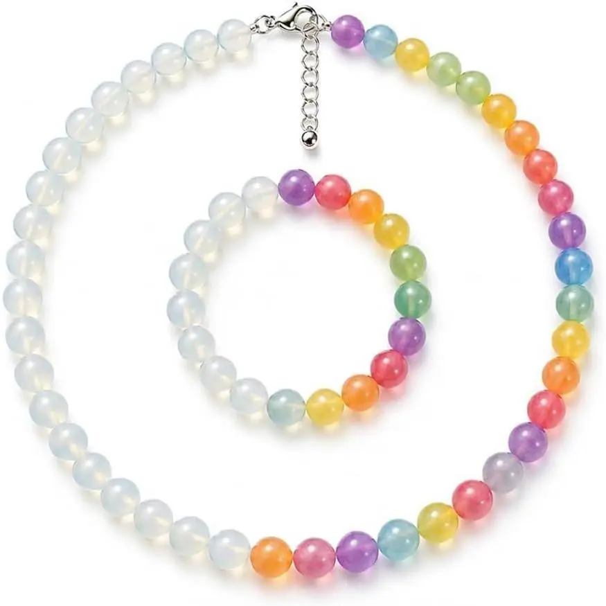 Dopamine Necklace and Bracelet  Set for Women Colorful Sun Beads  UV Reactive Color Changing Rainbow Beaded Necklace Summer  Mood  Gifts