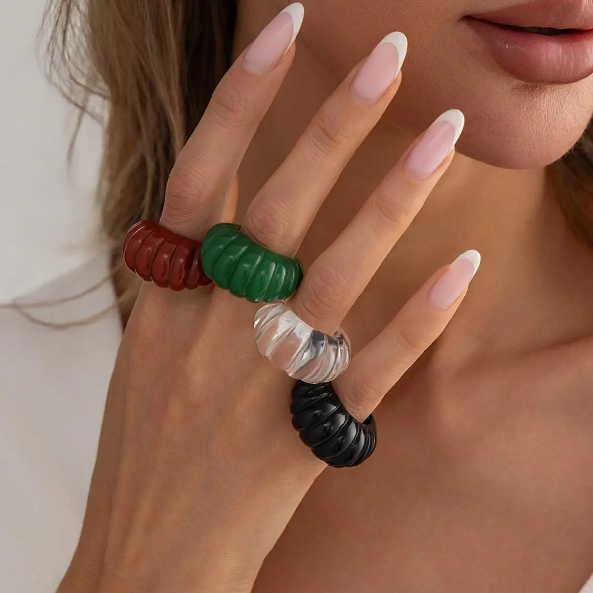 Main Character Energy Chunky Ribbed Ring Resin Acrylic Croissant Dome Ring Baddie Y2K Viral Statement Jewelry Effortless Glamour High Street Fashion for Women Daily Wear