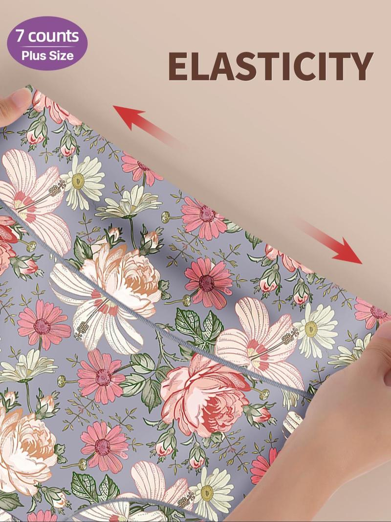 【Plus Size】 Floral Patchwork Print High Waist Panty, Casual Comfy Breathable Knicker for Daily Wear, Women's Underwear for All Seasons
