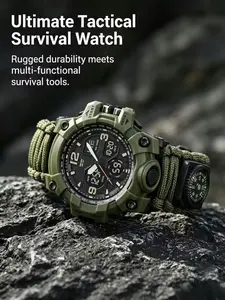 Yi Di Dual Screen Outdoor Sports Digital Watch, Paracord Strap, Multi-Function Alarm Timer Countdown, Backlight Shockproof Tactical Wristwatch