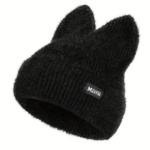 Autumn and winter solid color cold hat, rabbit ear knitted hat, trendy hat, Y2K grid style, warm ski hat, super soft and comfortable, warm and cool, suitable for spring, autumn, winter, unisex and unisex, holiday gift, Knitting Warm Hat