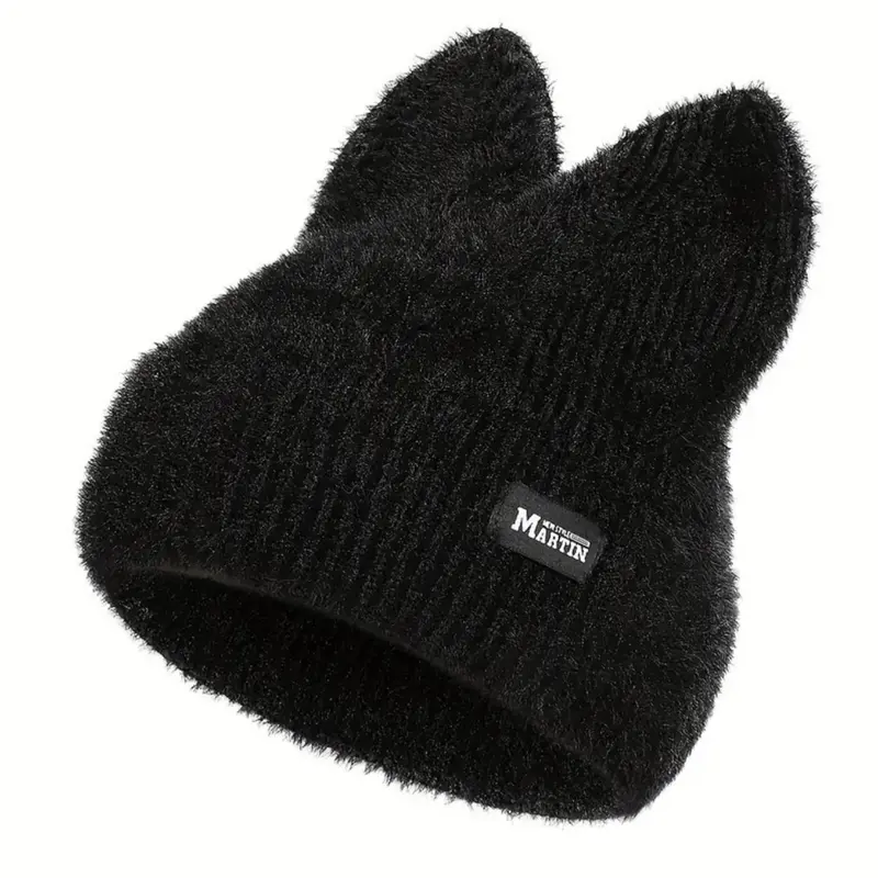 Autumn and winter solid color cold hat, rabbit ear knitted hat, trendy hat, Y2K grid style, warm ski hat, super soft and comfortable, warm and cool, suitable for spring, autumn, winter, unisex and unisex, holiday gift, Knitting Warm Hat