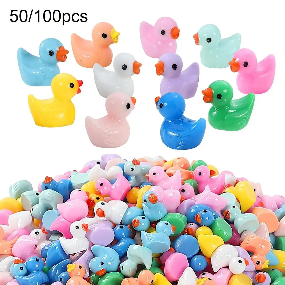 50/100PCS Mini Resin Duck Figurines, Cute Miniature Ducks for Fairy Garden, Micro Landscape Decor, DIY Craft Supplies, Garden Ornaments for Christmas, Halloween & Party Gifts