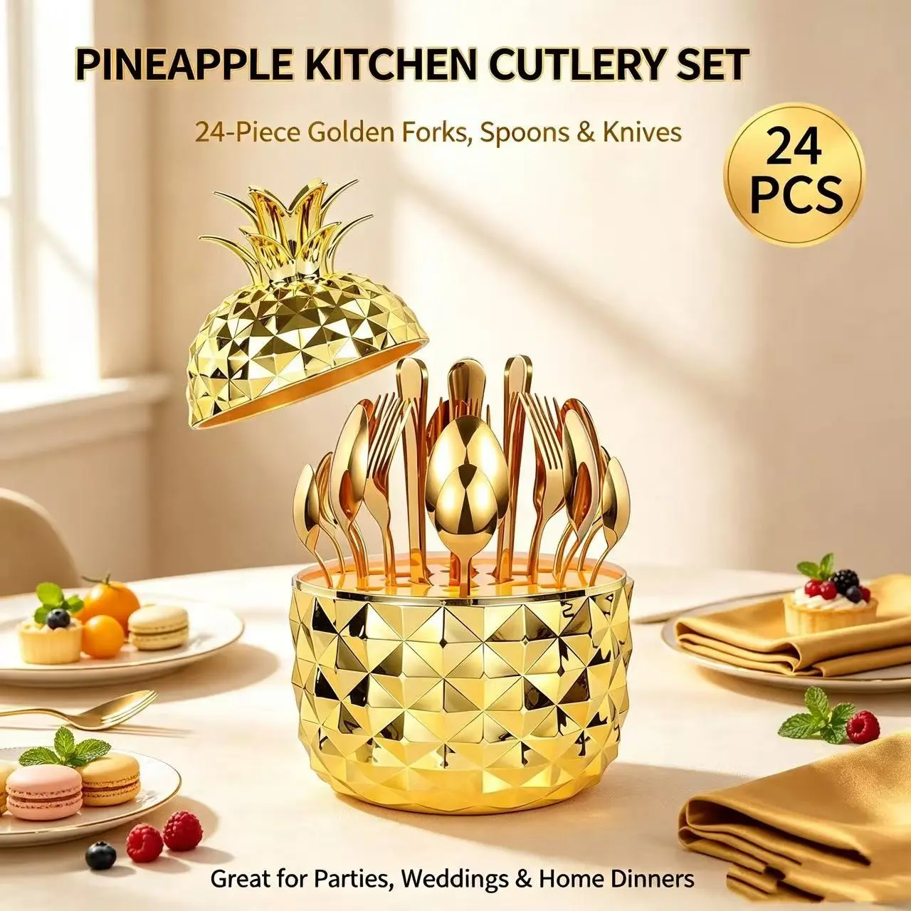 24-Piece Pineapple Egg Dinnerware Service Set, Durable & Stylish Table Setting, Perfect for Everyday Use, Ideal Gift Idea, Tableware Sets