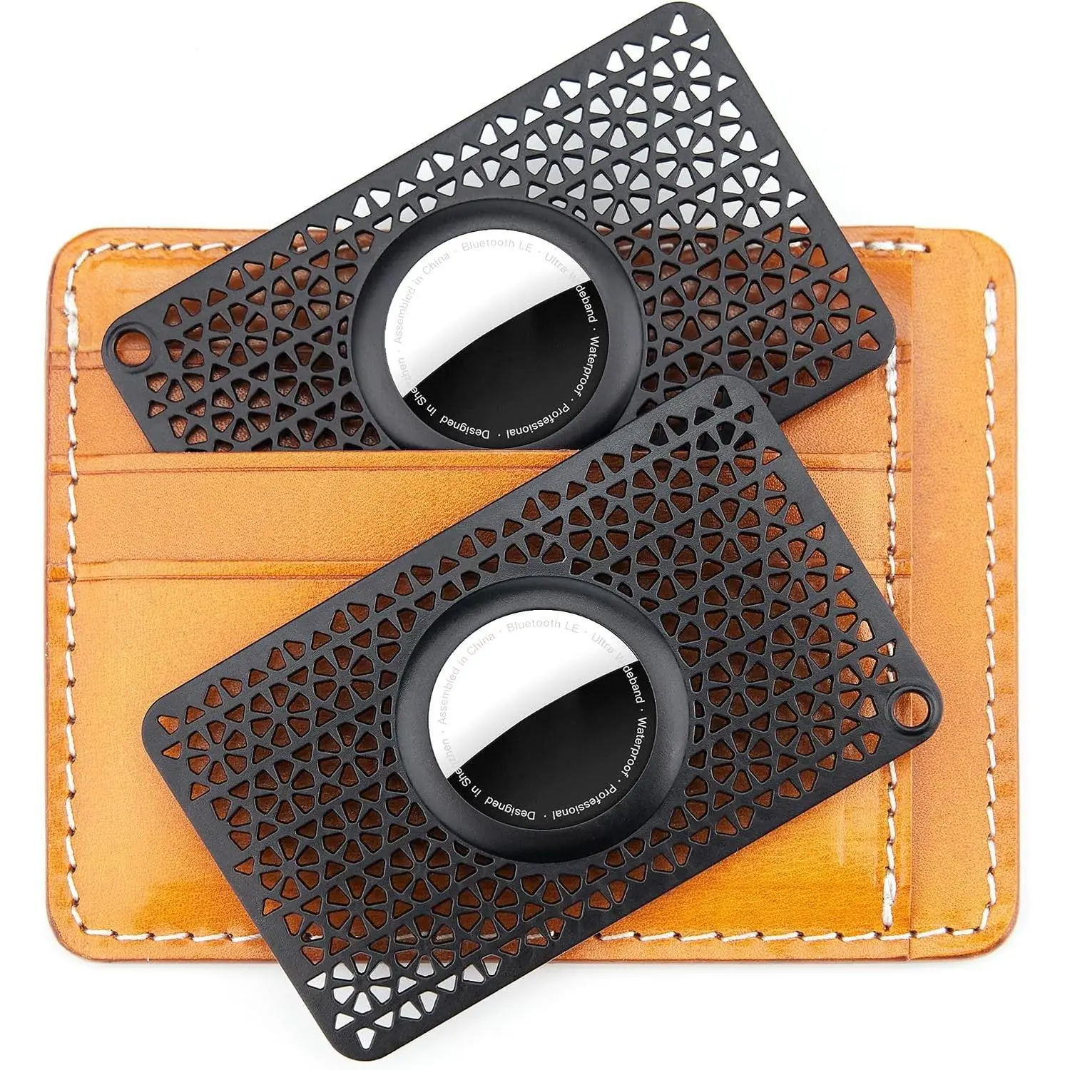 2-Pack Airtag Card Case Wallet Holder (0.1" Ultra Thin, Rectangular, Perforated, Card Slot) for 1st & 2nd Generation Airtag, Purse & Backpack - Black (for Women & Men)
