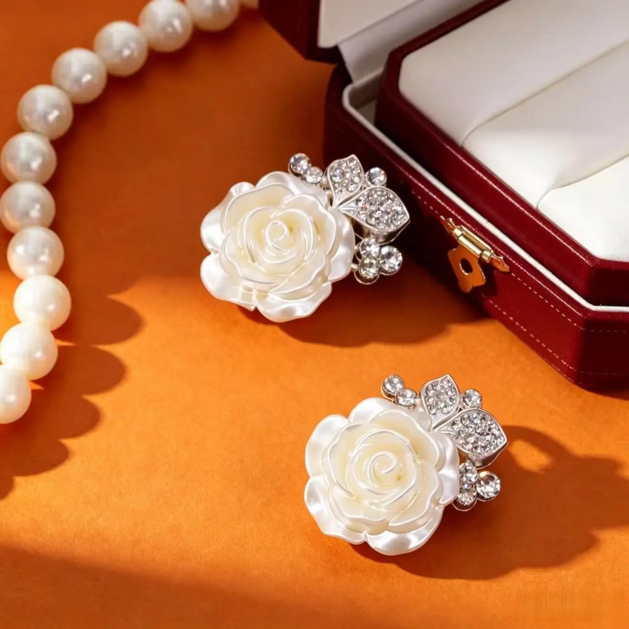 White Rose Rhinestone Clip On Button Covers, No Sew Removable Decorative Buttons for Blazer, Shirt and Cardigan, Set of 10
