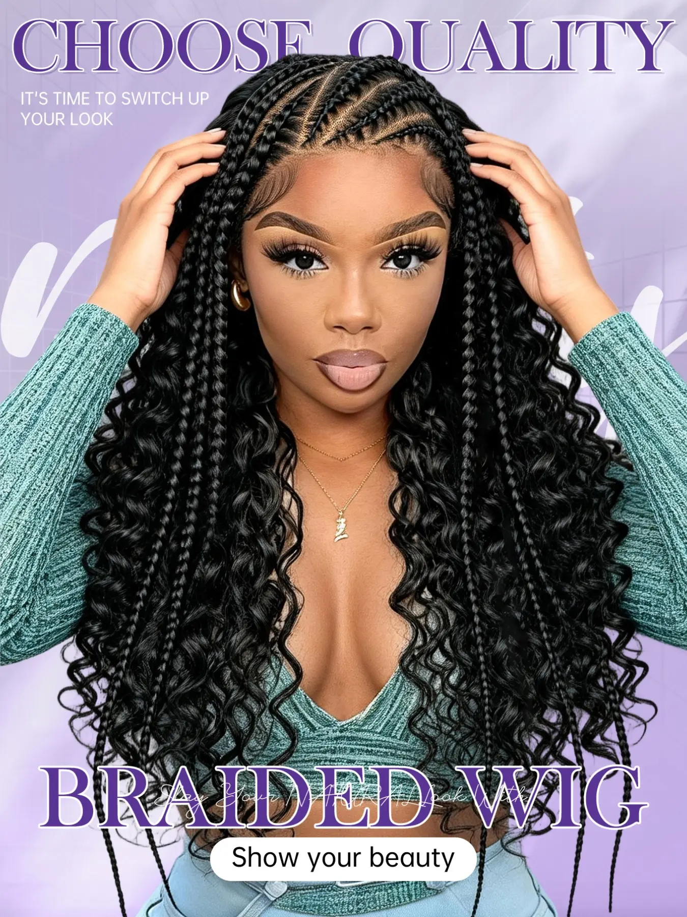 13x6 Lace Front Braided Wigs for Women, Deep Wave Curly Hair, Intricate Cornrow Braids, Synthetic Hair Wigs with Baby Hair