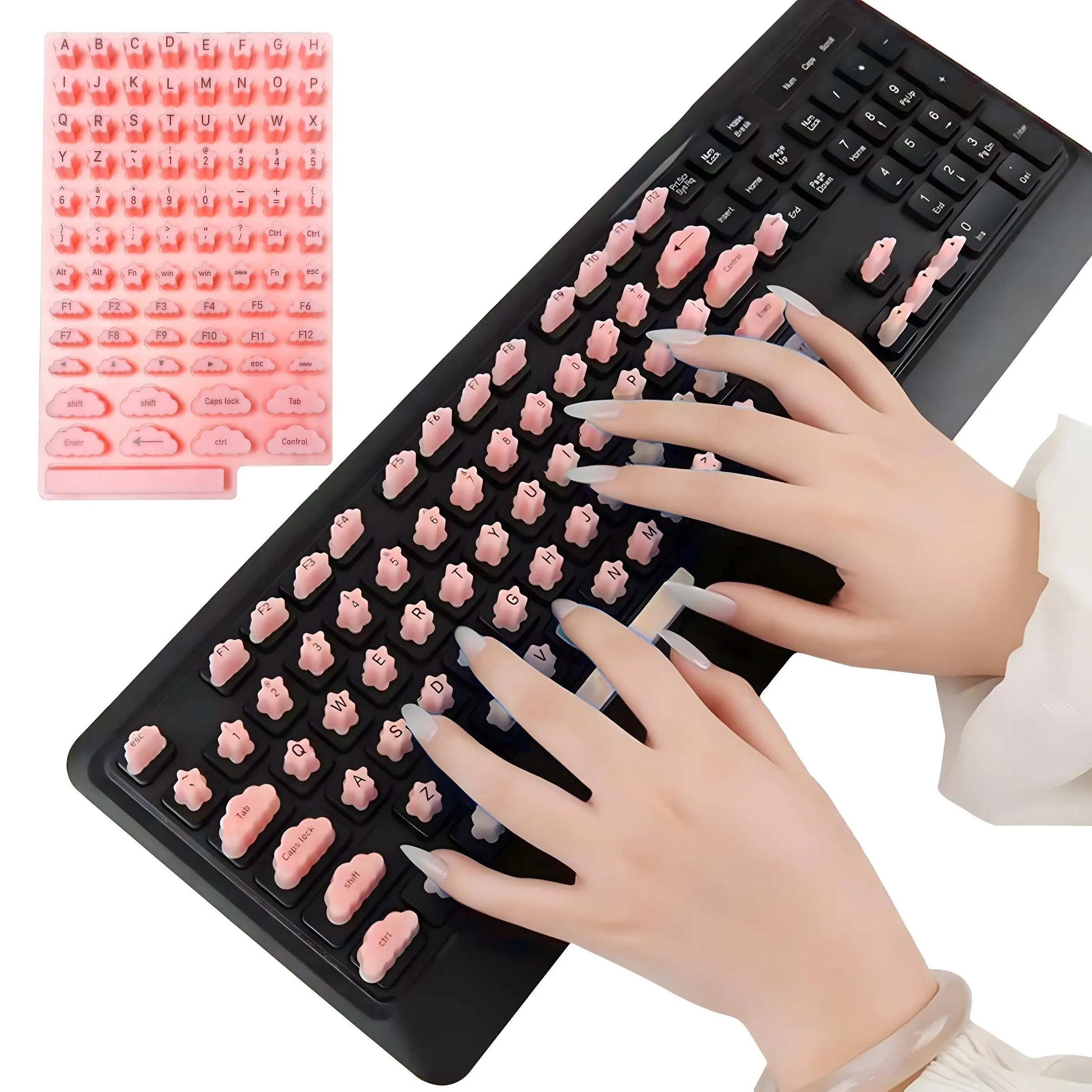 Soft Silicone Raised Durable Keyboard Stickers, Keyboard Skin, Strong Adhesive Anti Slip Covers Practical Nail Friendly Key Caps Protector Easy Paste Removable Design For Long Nails Women Office Daily Use Fit All Types Of Computer Keyboards