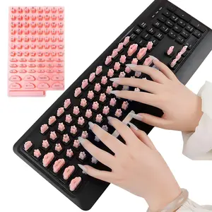 Soft Silicone Raised Durable Keyboard Stickers, Strong Adhesive Anti Slip Typing Auxiliary Covers Practical Nail Friendly Key Caps Protector Easy Paste Removable Design For Long Nails Women Office Daily Use Fit All Types Of Computer Keyboards