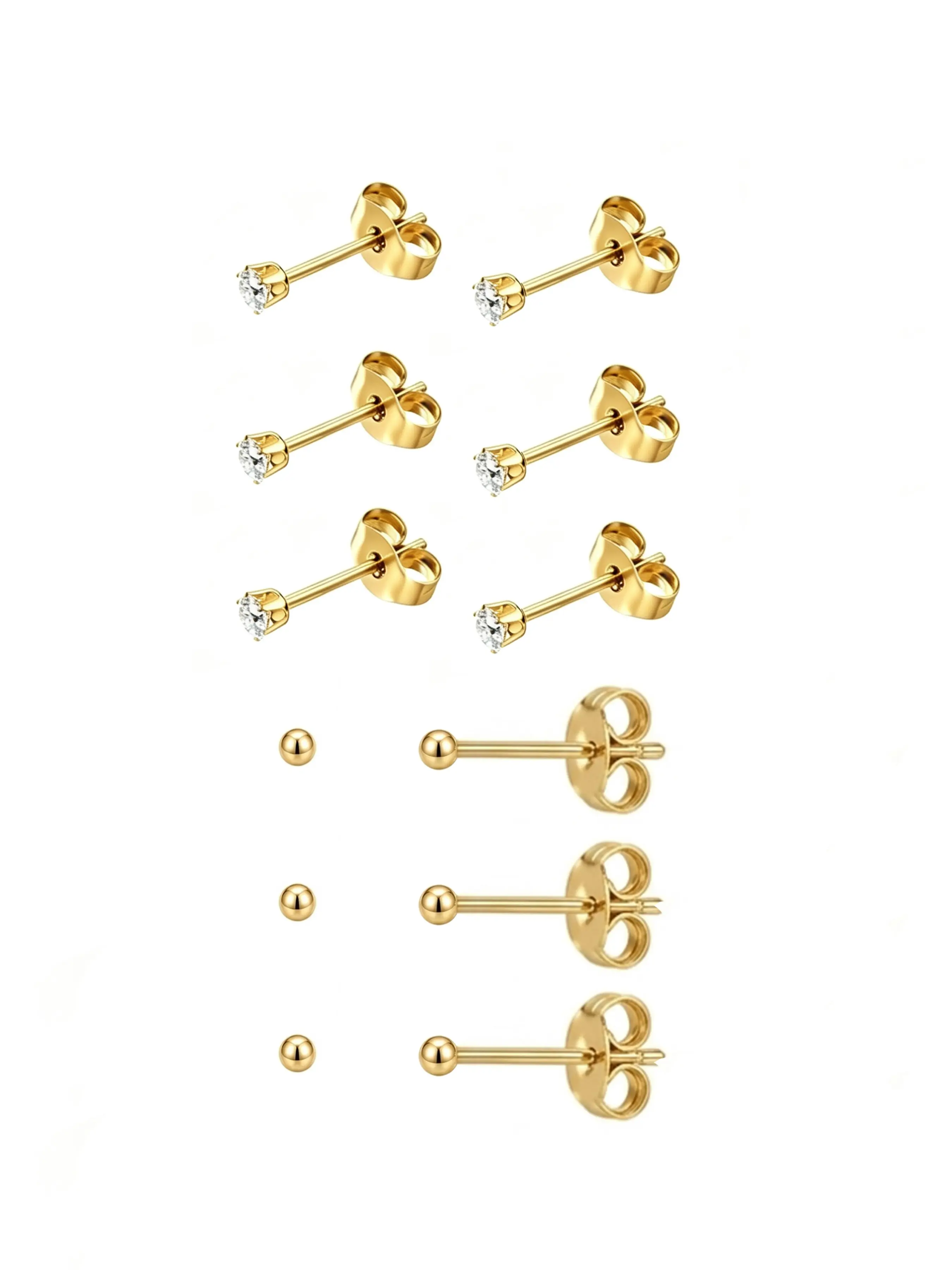 6Pairs Tiny Stud Earrings for Women Men 2mm CZ & Ball Hypoallergenic Surgical Steel Earrings for Multiple Piercing Minimalist Small Brilliant Stud Earrings Gift