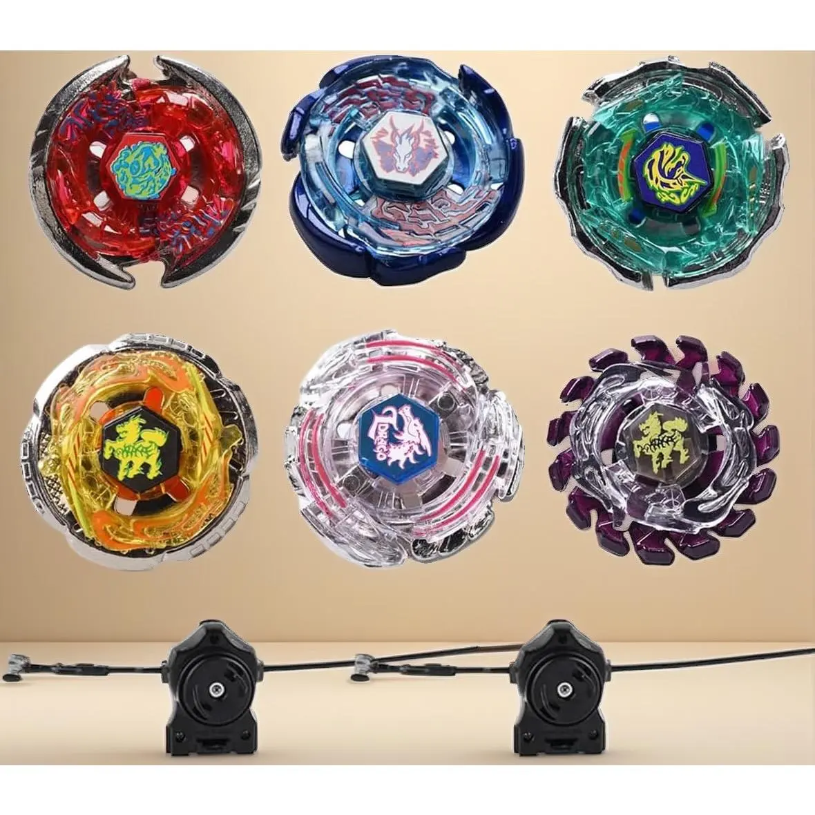 6-Pack A-1 Bey Burst Battling Tops Metal Fusion Starter Set, Includes 2 Launchers, Stickers, Sticker