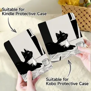 for Kindle/kobo/Tolino Case Black Cat Reading Newspaper for New Kindle 11Th 2019, for Kindle 11th Generation Case for Kindle 11Th (2022/2024), 6-Inch, 7-Inch Kindle Paperwhite 12Th Generation 2024 Vision Color (2024) /Vision 6 (2021）/Shine Color (2024), F