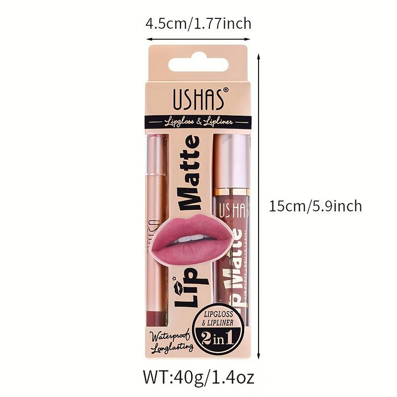2-in-1 Lip Gloss & Lip Liner Duo – Double-Ended, Long-Lasting, Non-Sticky, High Shine + Matte Liner, Waterproof, No Bleeding, All-in-One Lip Makeup