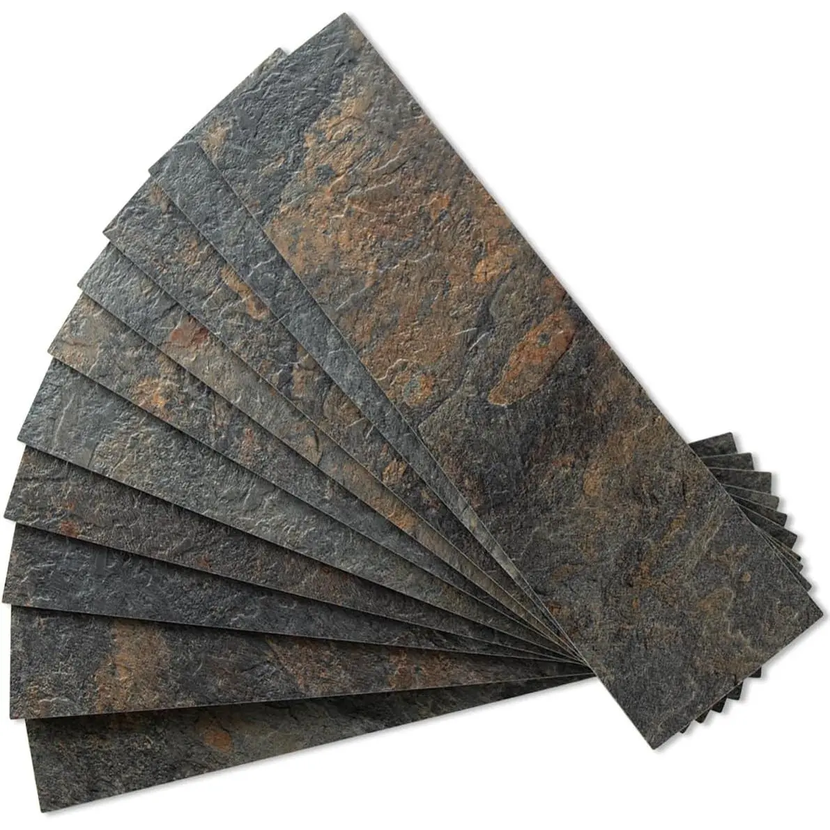 4- Rust Slate Peel and Stick Backsplash Wall Tiles, 3" x 12" PVC Faux Stone Stick  Tiles for Backsplash Kitchen, Bathroom, Laundry Room, Camper, Fireplace
