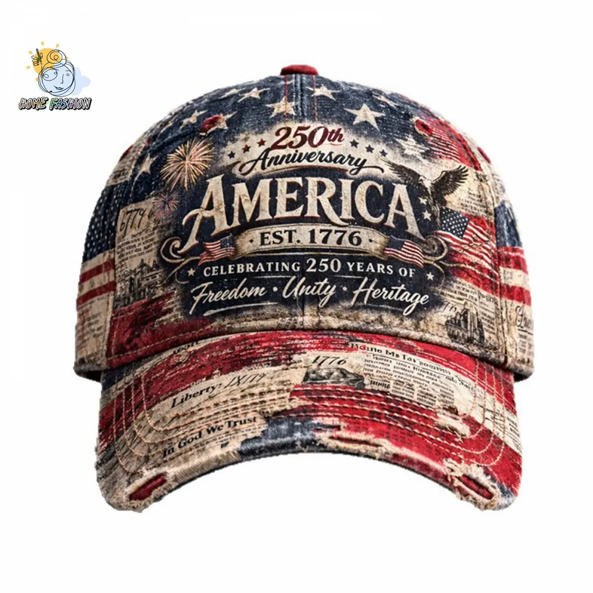 250th Anniversary Distressed American Flag Print Baseball Cap - Stylish Patriotic Sun Hat with American Independence Flag Badge, Men's Hats for Adults Party Use