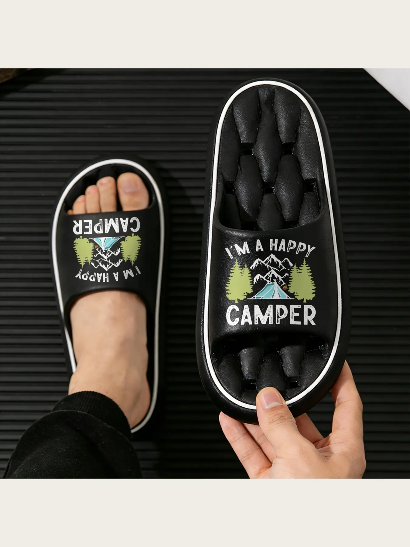Camping Themed Slippers with Tent and Campfire Design Cozy Indoor Outdoor Footwear for Nature Enthusiasts Lightweight Soft Sole House Shoes for Men Women Comfortable Casual Slip On Slippers