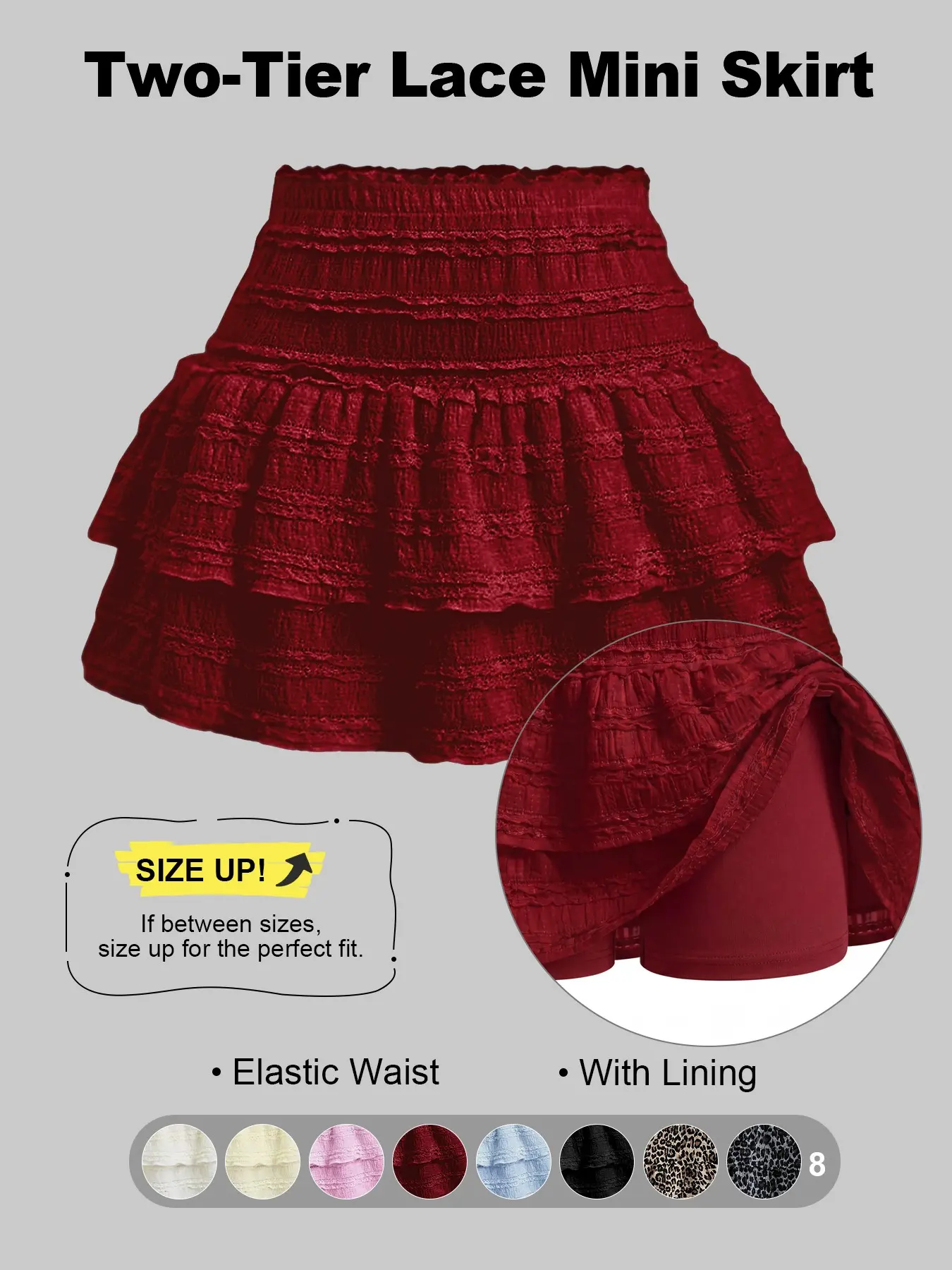 Women's Pleated Ruffled Mini Skirt with Lace High Waist Woven Attached Leggings Gathered Double-Layer Skirt Multi Layer Flared Design Comfortable and Soft Fabric Fashionable Short Skirt Suitable for Outdoor Leisure Activities Daily Wear Back to School