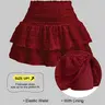 Women's Pleated Ruffled Mini Skirt with Lace High Waist Woven Attached Leggings Gathered Double-Layer Flared Design Comfortable, Soft, Breathable Fabric Short Skirt Suitable for Outdoor Leisure Activities Daily Wear Back to School Fit