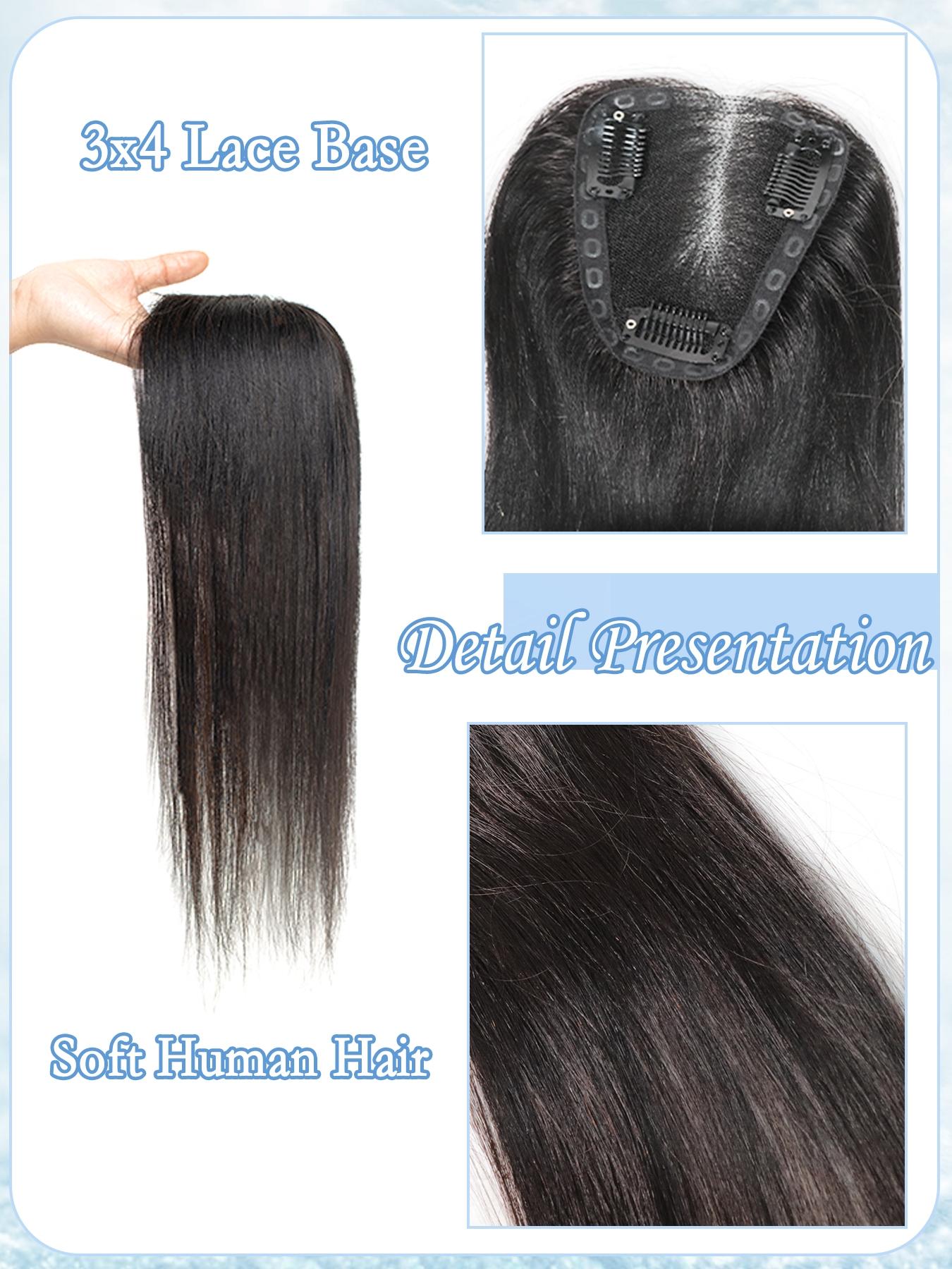 100% Real Human Hair Wig Topper, Natural Looking Hair, Medium Length 16-18 Inches, Lightweight Breathable Lace, Handmade 3x4 Area, Suitable for Women