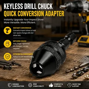 Quick Change Keyless Drill Chuck Adapter, Precision Universal Bit Holder, Anti-Slip Corrosion-Resistant Tool Accessory, Multi-Function Electric Screwdriver Extension Kit, 0.3-3.4mm 1/4" Hex Shank Converter for Mechanical Repair