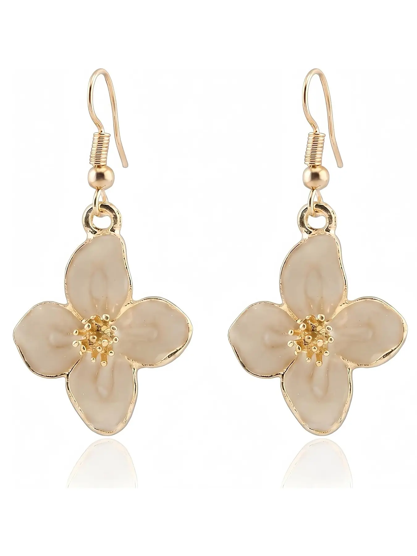 Enamel Cherry Blossom Flower Drop Earrings, Fish Hook, Lightweight Realistic Design, Perfect Women's Gift, Floral Jewelry