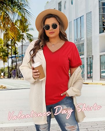 OFEEFAN Womens T Shirts Short Sleeve V Neck Loose Casual Summer Tops with Pocket Womenswear Vneck OFEEFAN Womens T Shirts Short Sleeve V Neck Loose Casual Summer Tops with Pocket Womenswear Vneck