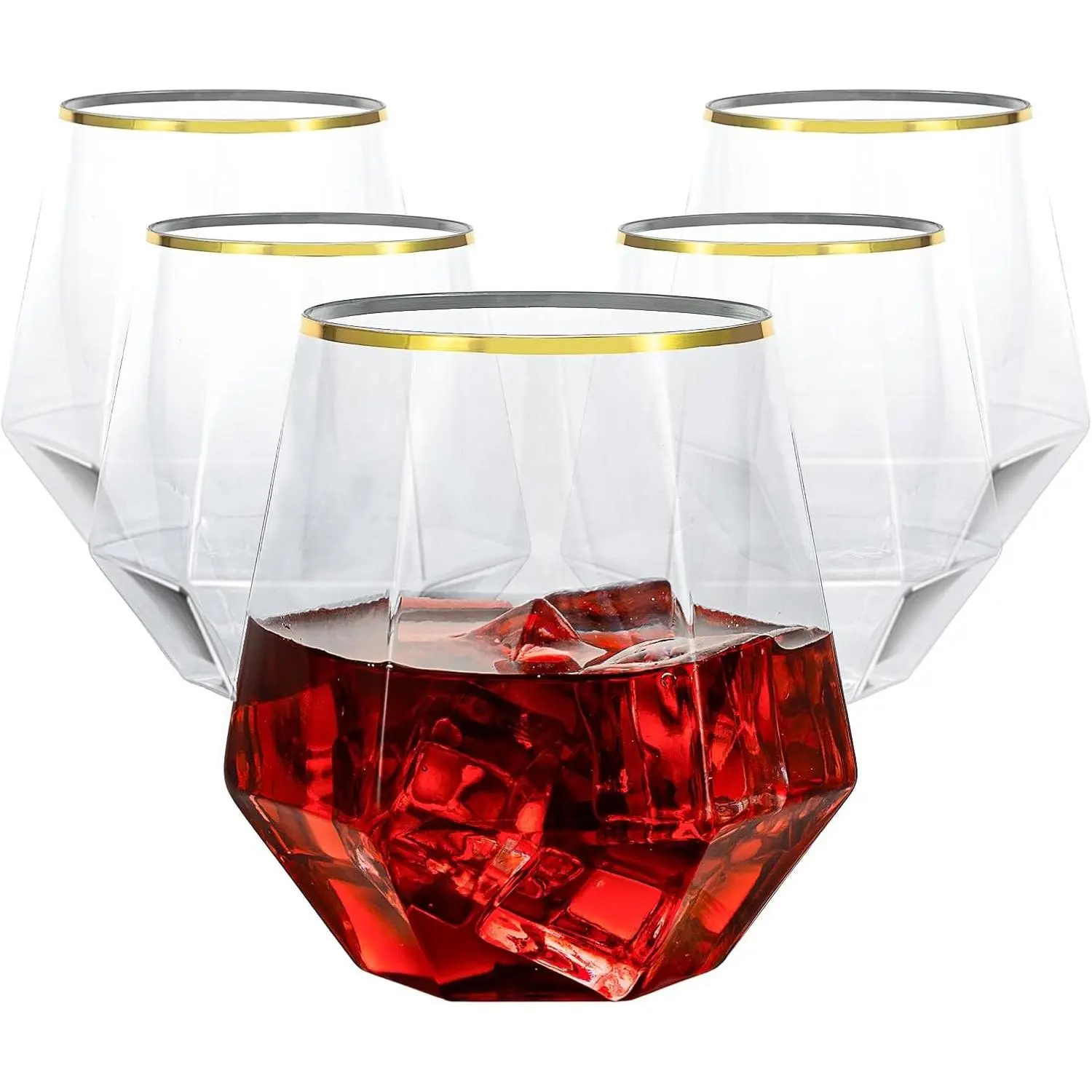 40 Pack Stemless Plastic Wine Glasses, 12 Oz Gold Rimmed Diamond Disposable Drinkware for Weddings & Parties, Drinkware Disposable, Glassware Drinkware