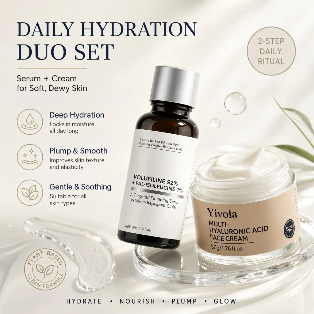 Yivola Hydration Duo Kit Volufiline Plumping Serum & Multi-Hyaluronic Acid Face Cream Daily Facial Skin Care Set