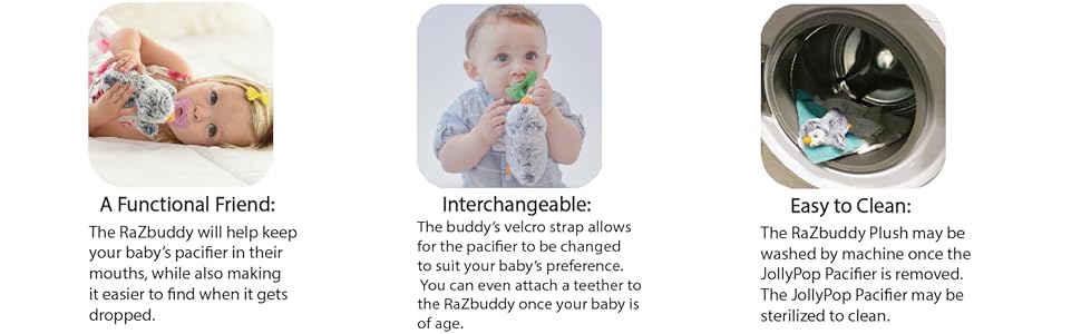 Pacifier, Holder w/Detachable Baby Pacifier, Stuffed Animal RaZbuddy, All Ages 0M+, 100% Medical Grade USA Made Silicone, Machine Washable, Textured & Easy to Hold – Monkey