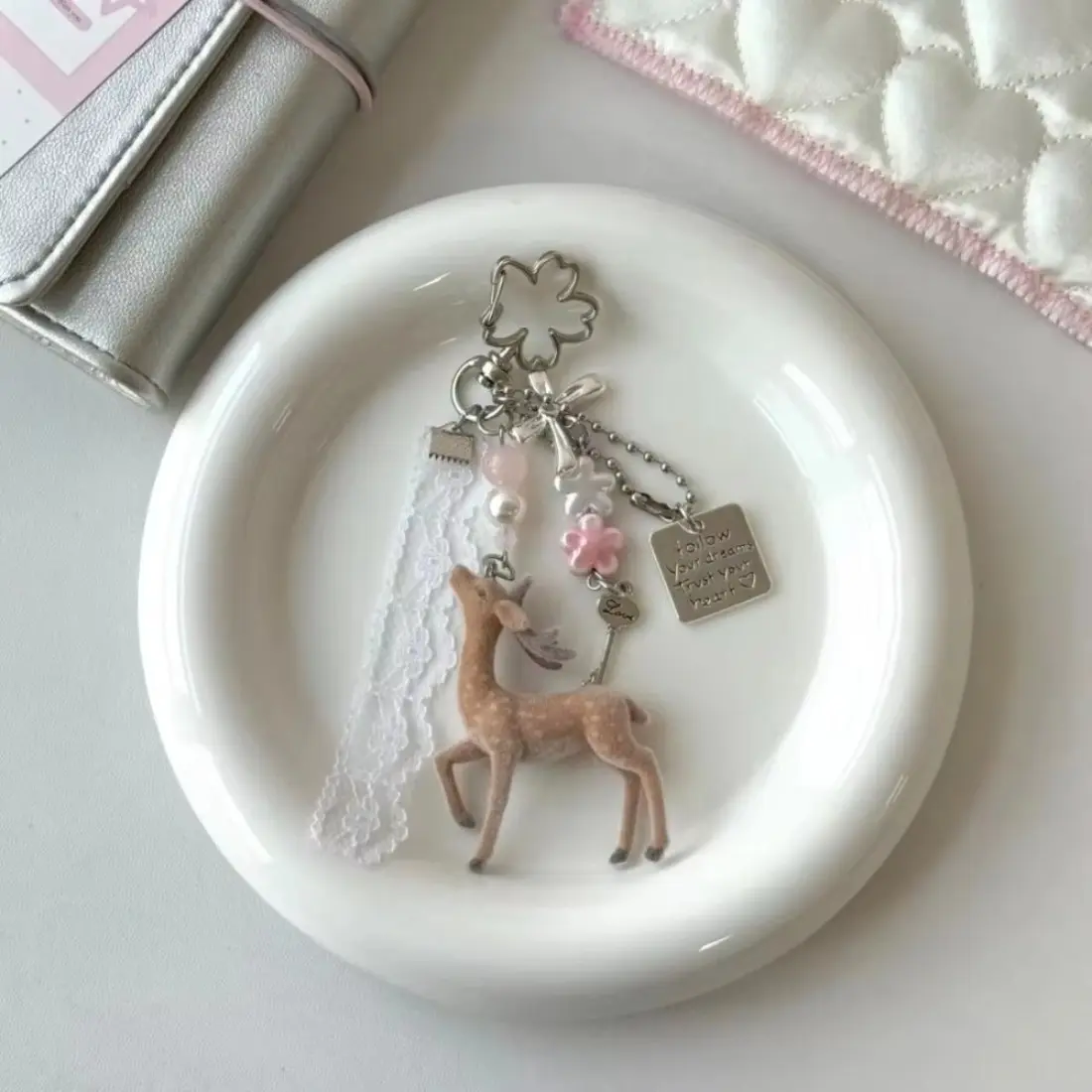 Women’s Handmade Beaded Deer Keychain - Animal Charm with Nylon Base, Kawaii Look Deer Figure, Bag/Backpack Pendant Accessory, Birthday Gift for Daily Use