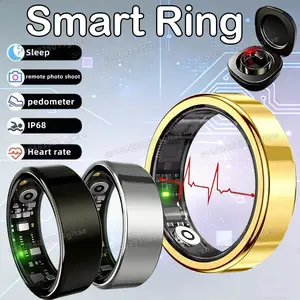 2026 New Steel Bluetooth Smart Ring for Women - Android-Compatible Wearable Fitness Tracker with Heart Rate, Blood Pressure, Sleep Monitoring, Motion , IP68 Waterproof multi-sport mode , Remote Photo Function, Holiday Gift tracking, Gold With Box, Stainle