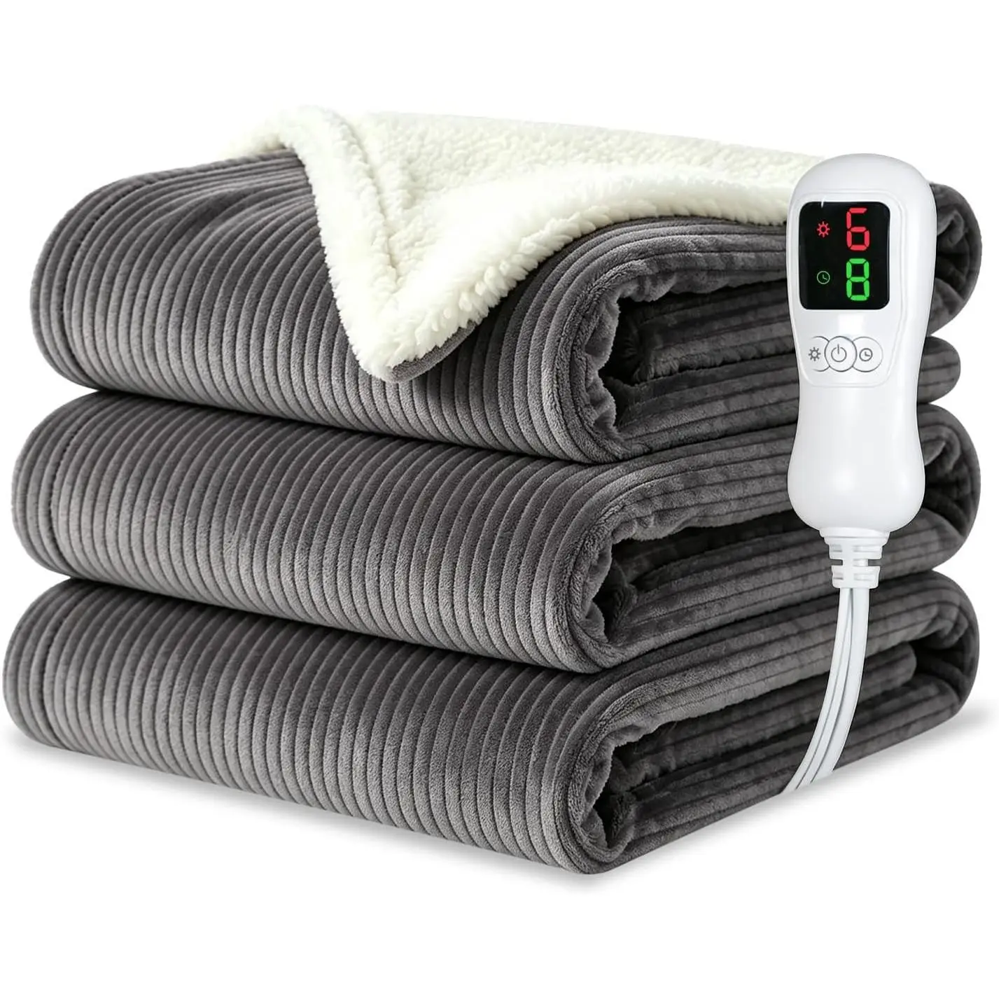 Electric Blanket Twin Size 62"x84",Heating Blanket, Soft Flannel Heated Blanket, 9 Heating Levels,1-9 Hours Auto Off, Fast Heating, Overheat Protection, Machine Washable,Gifts for Woman, Light Gray