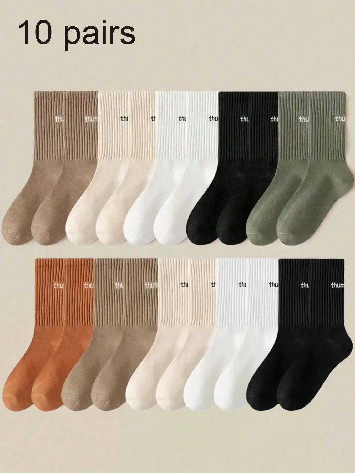 Women's Letter Print Crew Socks, Casual Moisture Wicking Mid-calf Socks, Soft Comfy Breathable Clothes for All Seasons Daily Wear