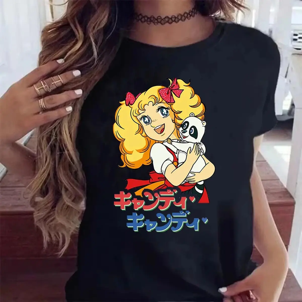 90s Kawaii Candy Anime Manga Graphic T-Shirt, Women Grunge Aesthetic Casual Summer Short Sleeve Tops Tees
