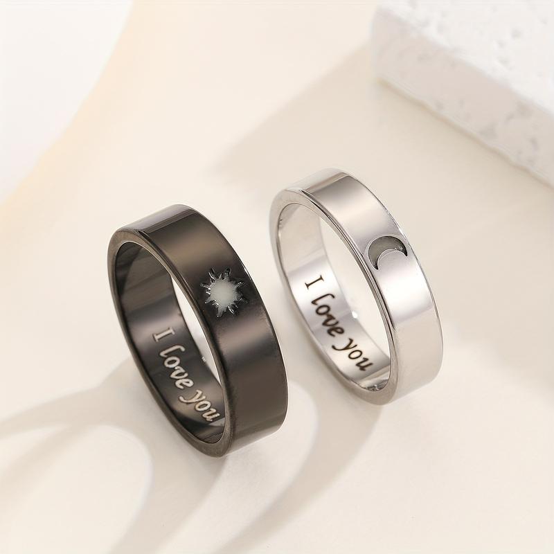 Glow-in-the-Dark Moon and Sun Love Rings - Minimalist 201 Stainless Steel Couple Jewelry, Romantic Gift for Valentine'S Day, Anniversaries, Birthdays, Valentine'S Day Jewelry|Minimalist Style|Durable Rings, Love Rings