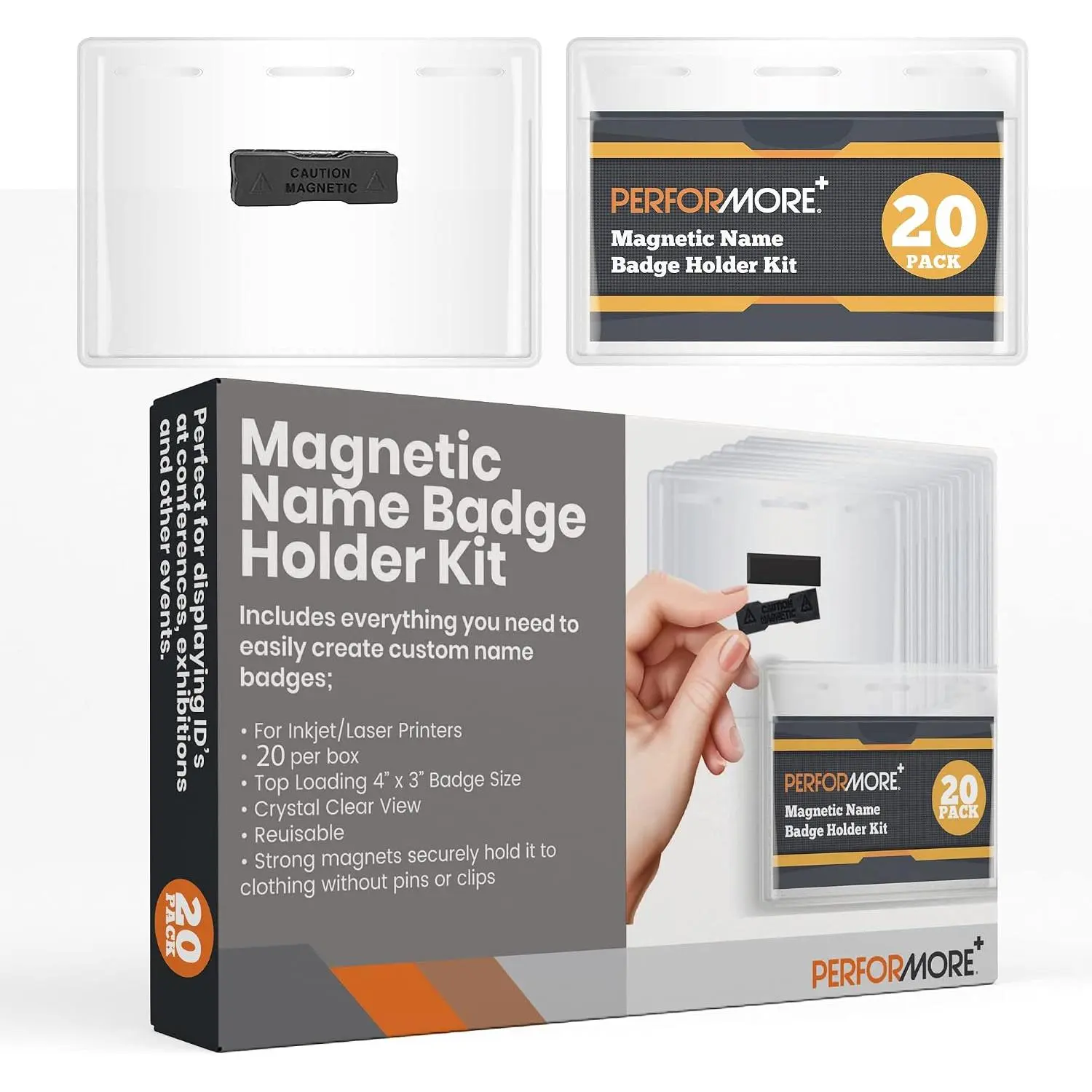 20-Pack Polypropylene ID Card Holder Kit, 4x3 Inch Horizontal Magnetic Badge Holder with Preloaded Tags - for Conventions, CDC Immunization Record Protection