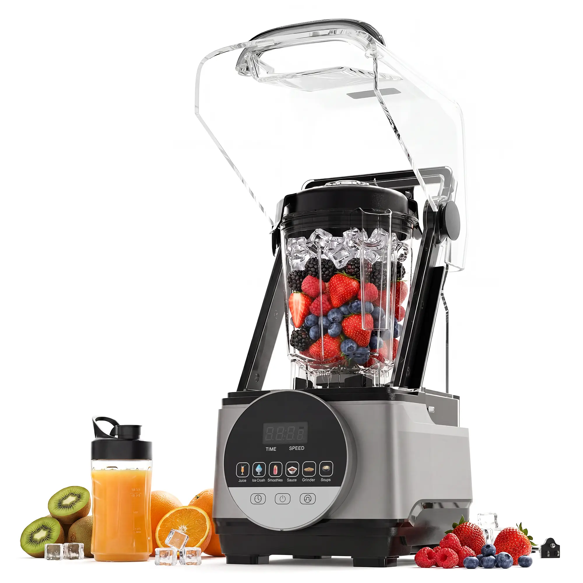 2200W High-Speed Commercial Countertop Blender - 68oz Jar, 28000 RPM, Smart Touch 6 Programs, Stainless Steel 6-Blade, Ice Crushing, Quiet Operation - Dark Gray