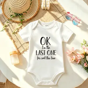 Funny Last One Slogan Baby Onesie, Soft Cotton Unisex Short Sleeve Infant Bodysuit for Newborn Essentials and Hilarious Baby Shower Gift for 0-24M