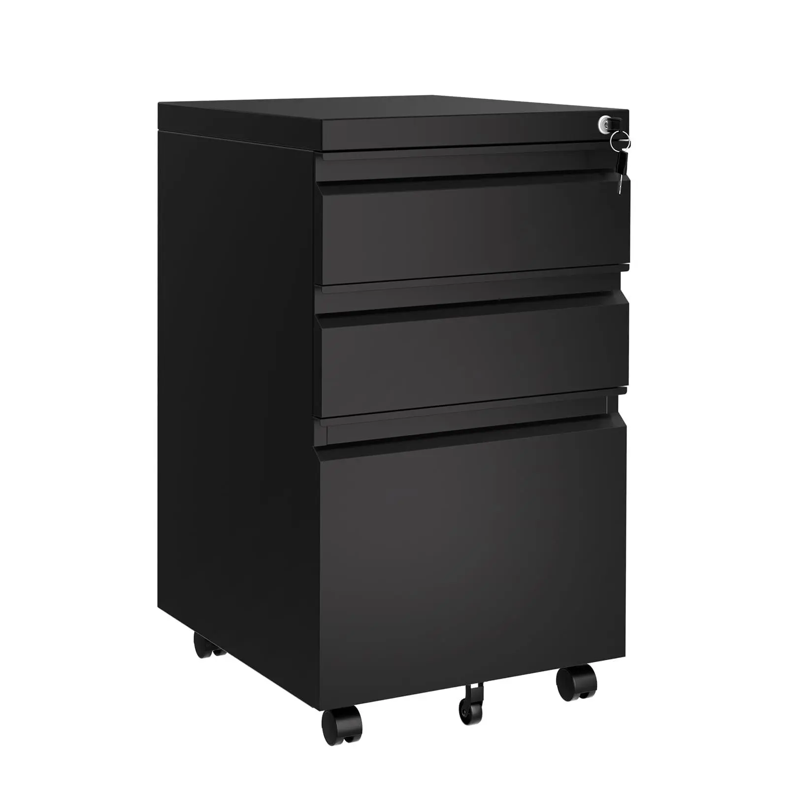 Lockable 3-Drawer Rolling File Cabinet with Keys, Under Desk Storage Unit Holds Legal Letter A4, Adjustable Inner Shelf, Simple Assembly for Office & Home, Dark Black